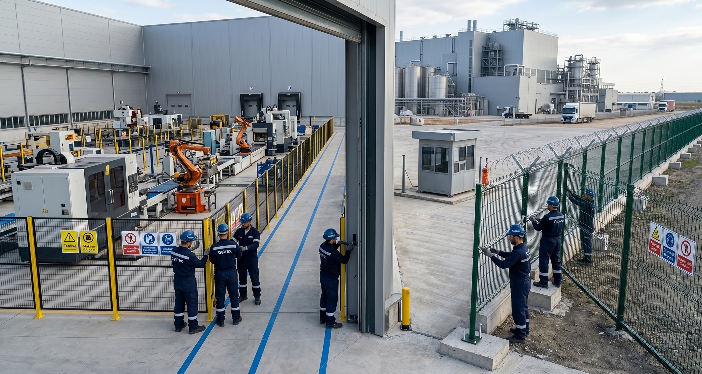 İş güvenliğine uygun fabrika içi makine parkuru bölme çiti